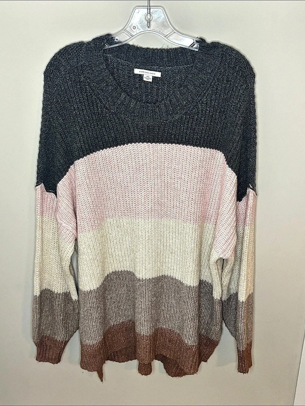 American Eagle Color Block Sweater Black & Pink Size Large
